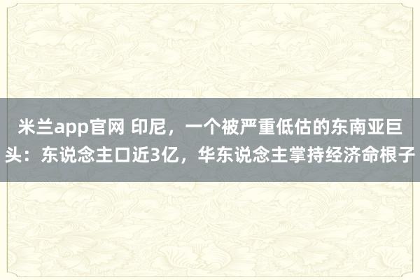 米兰app官网 印尼，一个被严重低估的东南亚巨头：东说念主口近3亿，华东说念主掌持经济命根子