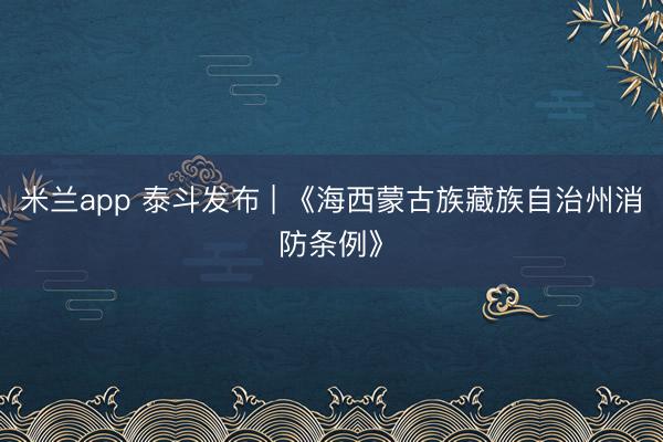 米兰app 泰斗发布 | 《海西蒙古族藏族自治州消防条例》